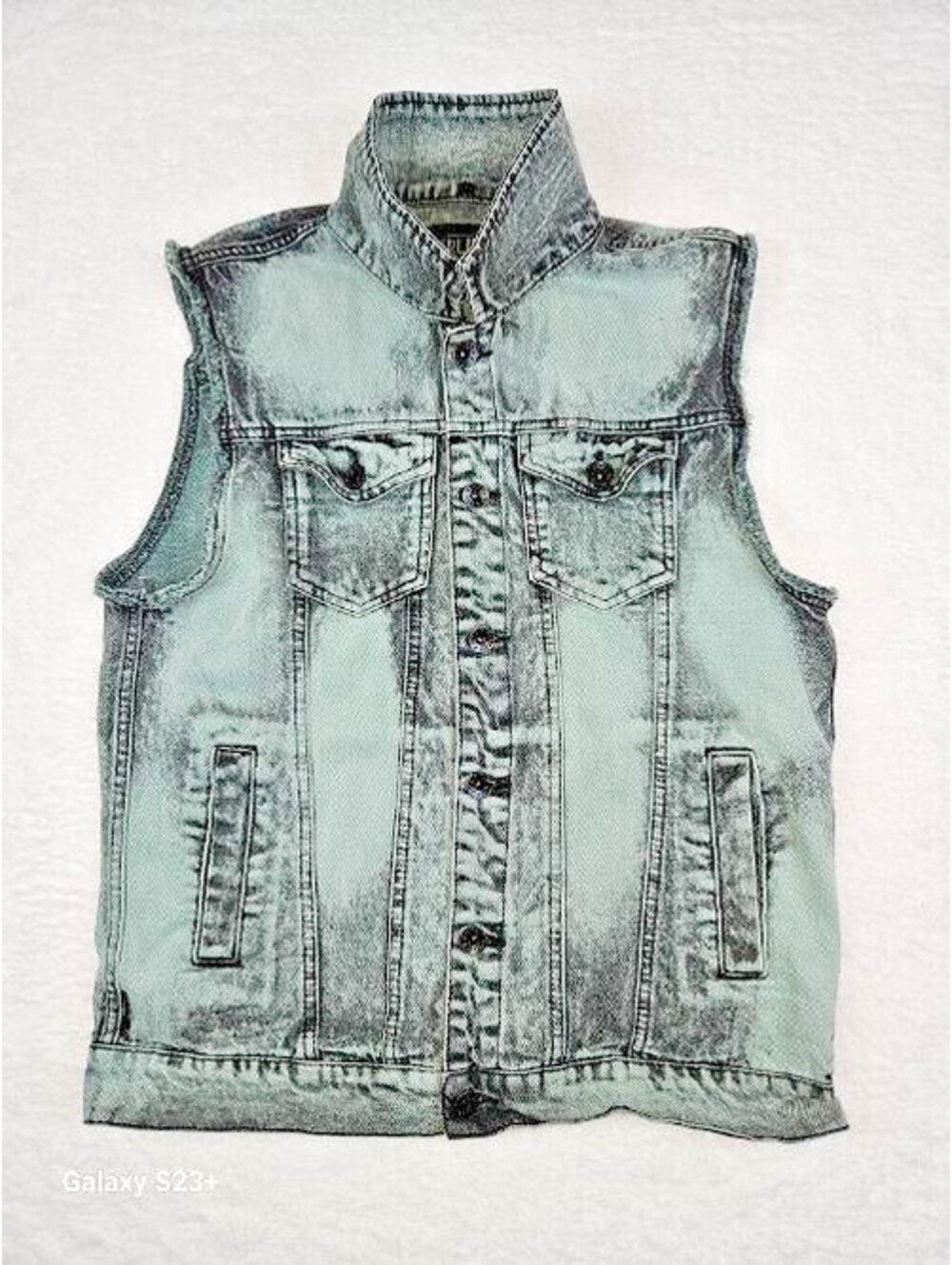 Hoodie Demin Vest, RUDE brand, Size:  M gray bleached denim vest with hoodie